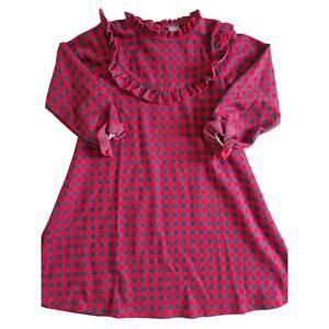 Next Red Grey Gingham Ling Sleeve Dress